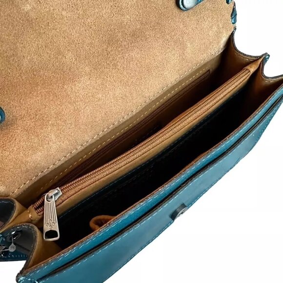 Patricia Nash Blue Coral Lanza Crossbody Wristlet Leather Triple Entry - Picture 8 of 8